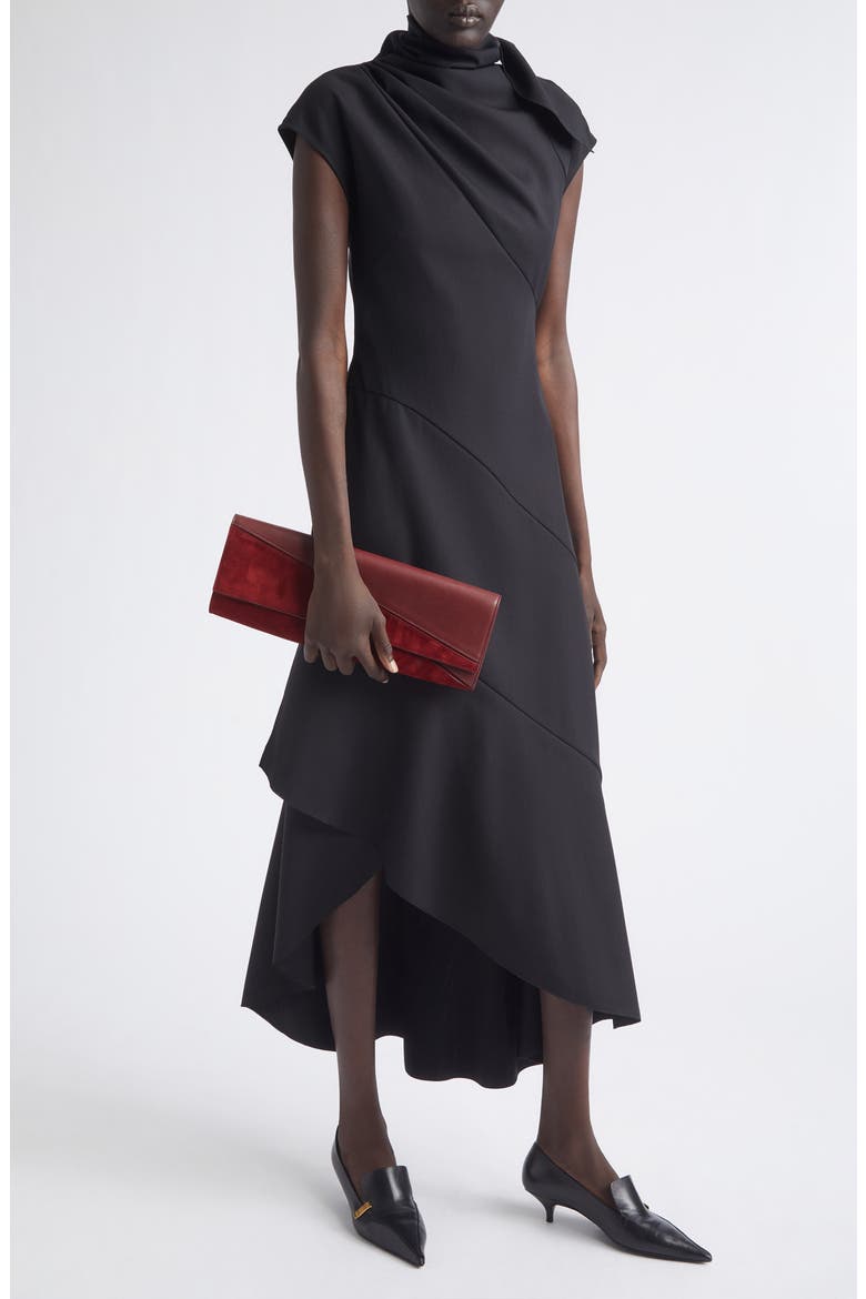 Elodine Asymmetric Tropical Wool Blend Dress, Alternate, color, BLACK