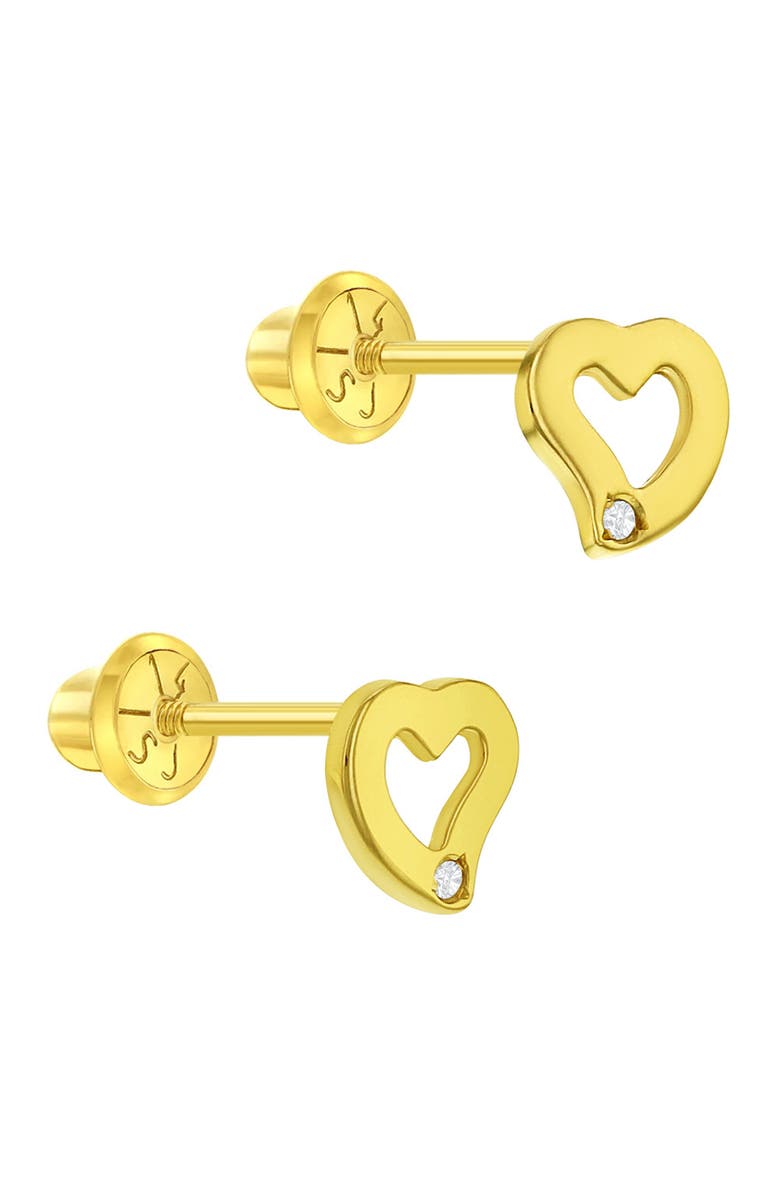 In Season Jewelry 14k Genuine Diamond Heart Earrings, Alternate, color, Gold