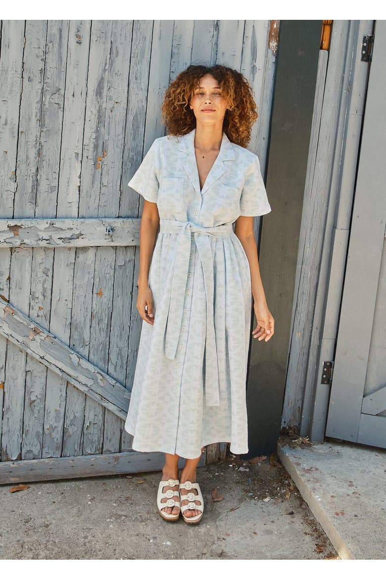 Sabine Button Front Collared Midi Dress, Alternate, color, Calm