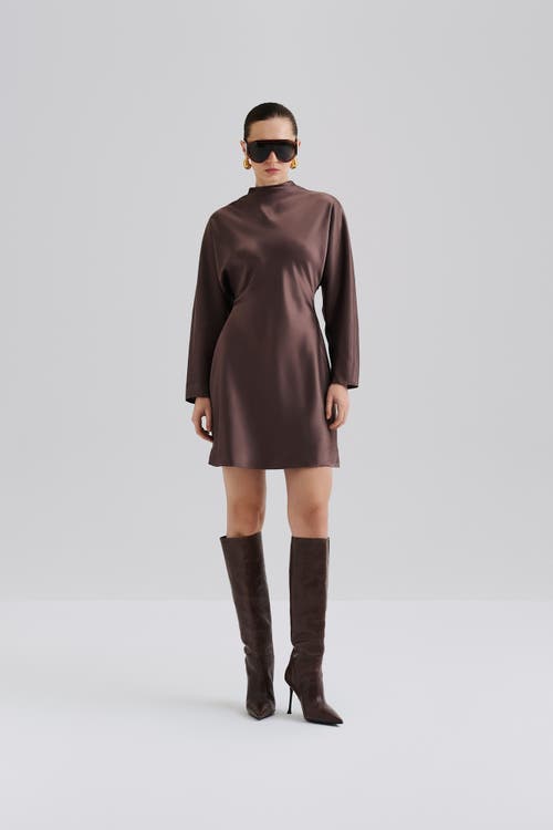 Malina Zora Barrel Long Sleeve Mini Dress In Brown