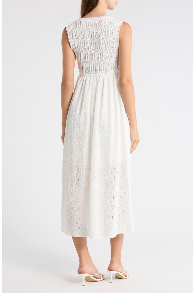 Tie Front Sleeveless Smocked Midi Dress, Alternate, color, WHITE