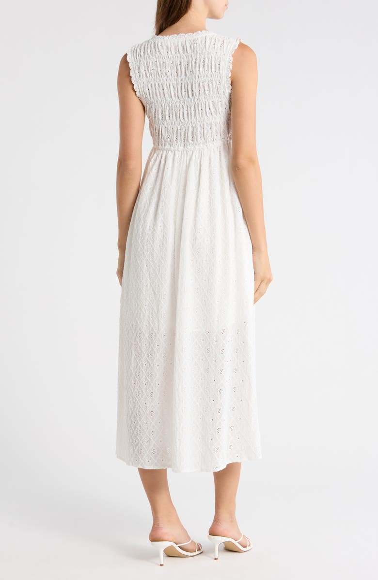 Lush Tie Front Sleeveless Smocked Midi Dress, Alternate, color, White