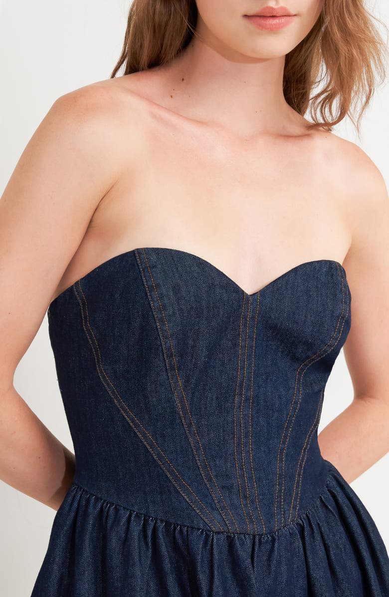 FREEMARKET Strapless Denim Midi Dress, Alternate, color, Denim