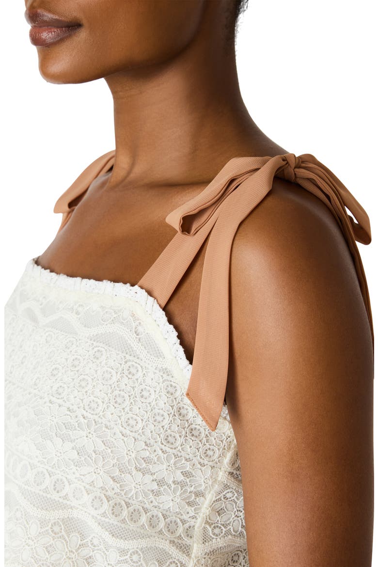 Georgianna Floral Lace Tie Shoulder Crop Top, Alternate, color, LIGHT CREAM
