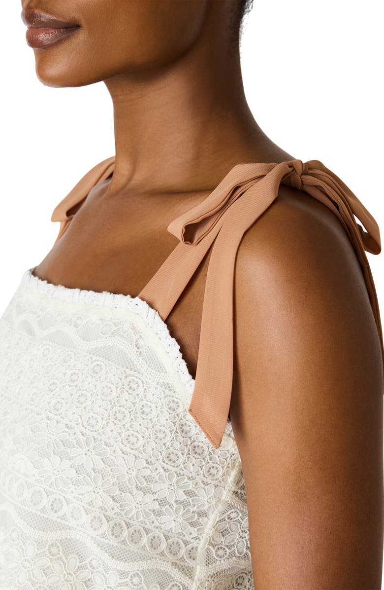 Steve Madden Georgianna Floral Lace Tie Shoulder Crop Top, Alternate, color, Light Cream