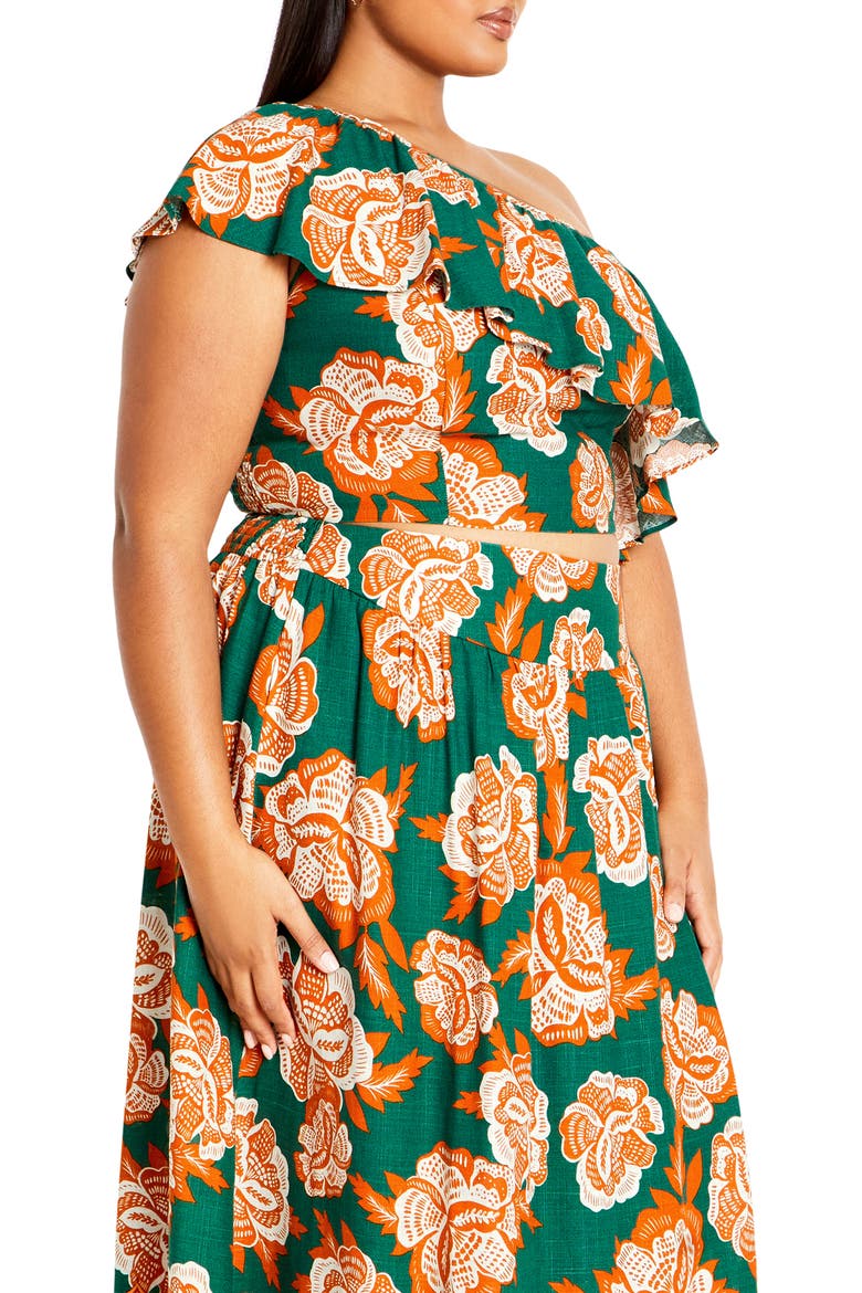 Runaway Bird Ruffle One-Shoulder Crop Top, Alternate, color, SUNDOWNER