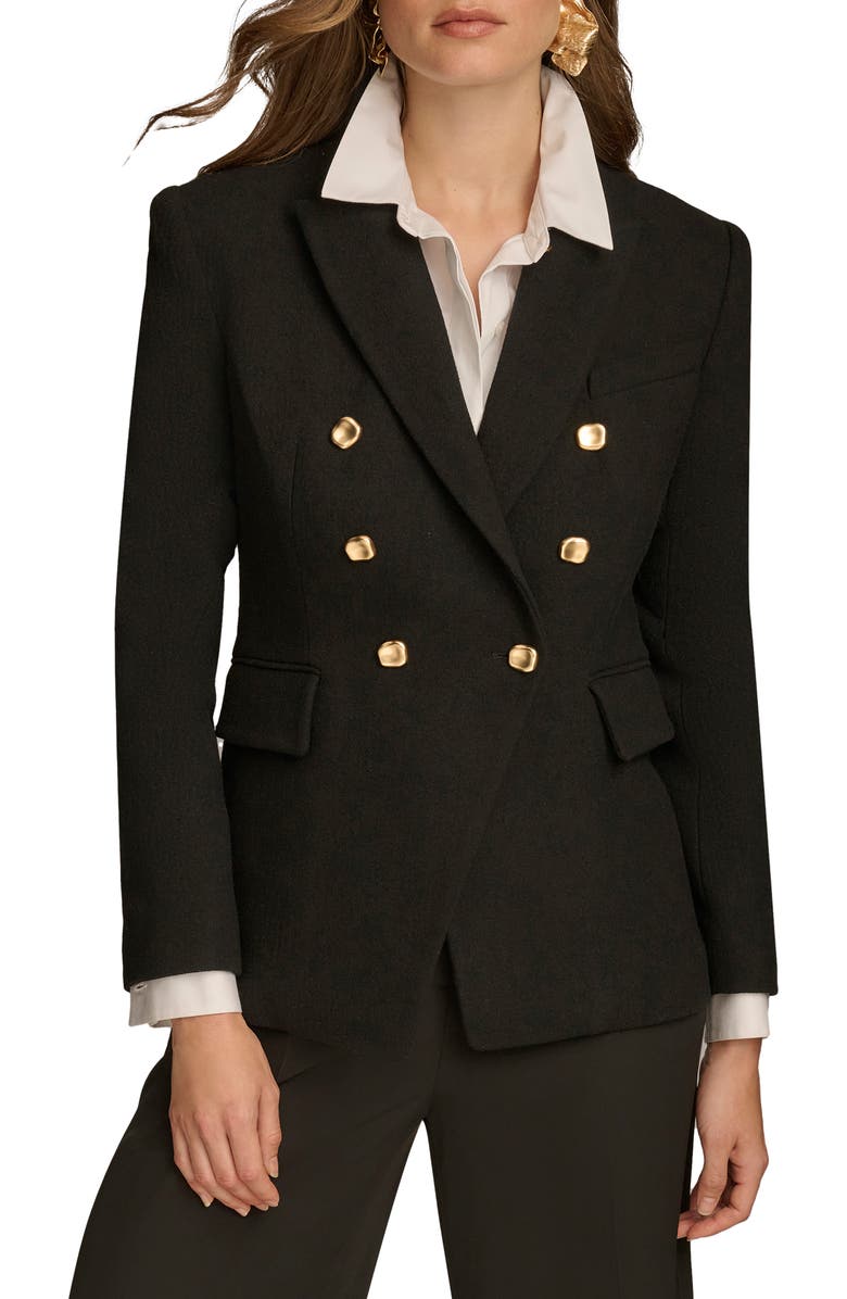 Donna Karan New York Double Breasted Wool Blend Blazer, Main, color, Black