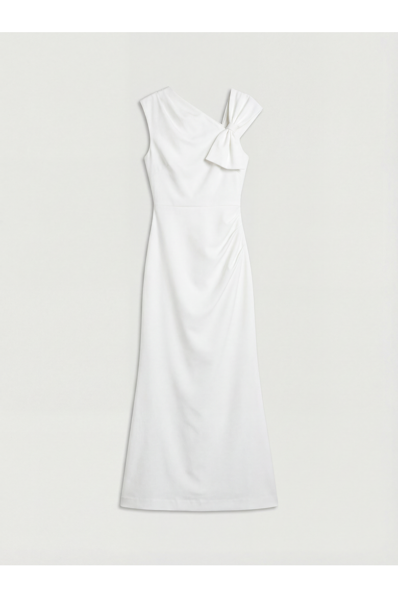 Bow Detail Crepe Wedding Dress, Alternate, color, Ivory