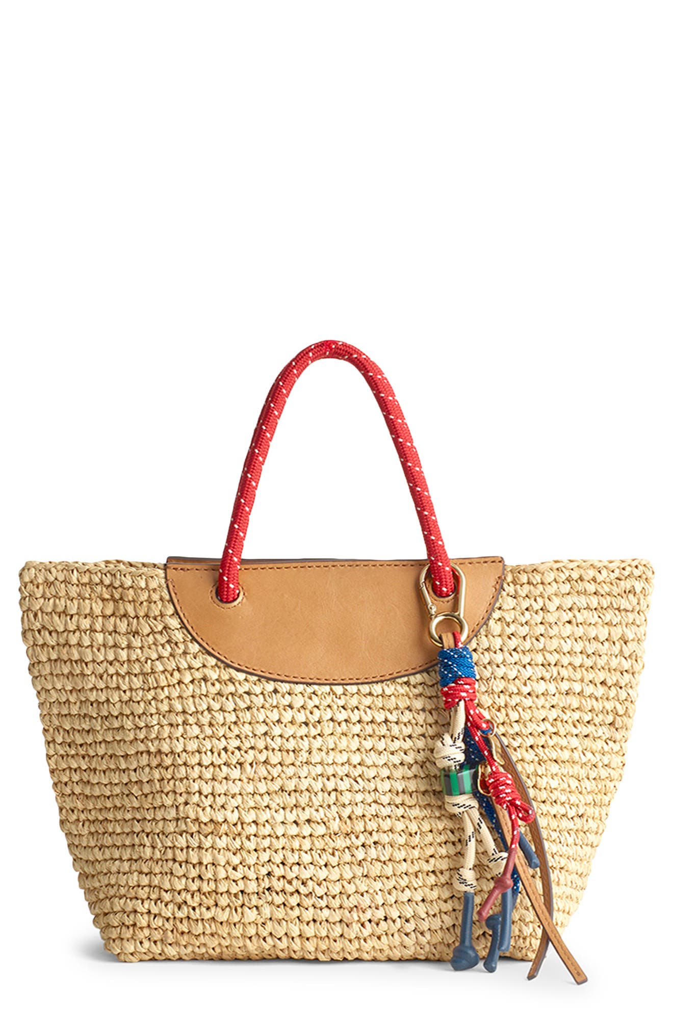 Paracord Handheld Straw Bucket Bag, Main, color, FESTIVAL RED MULTI