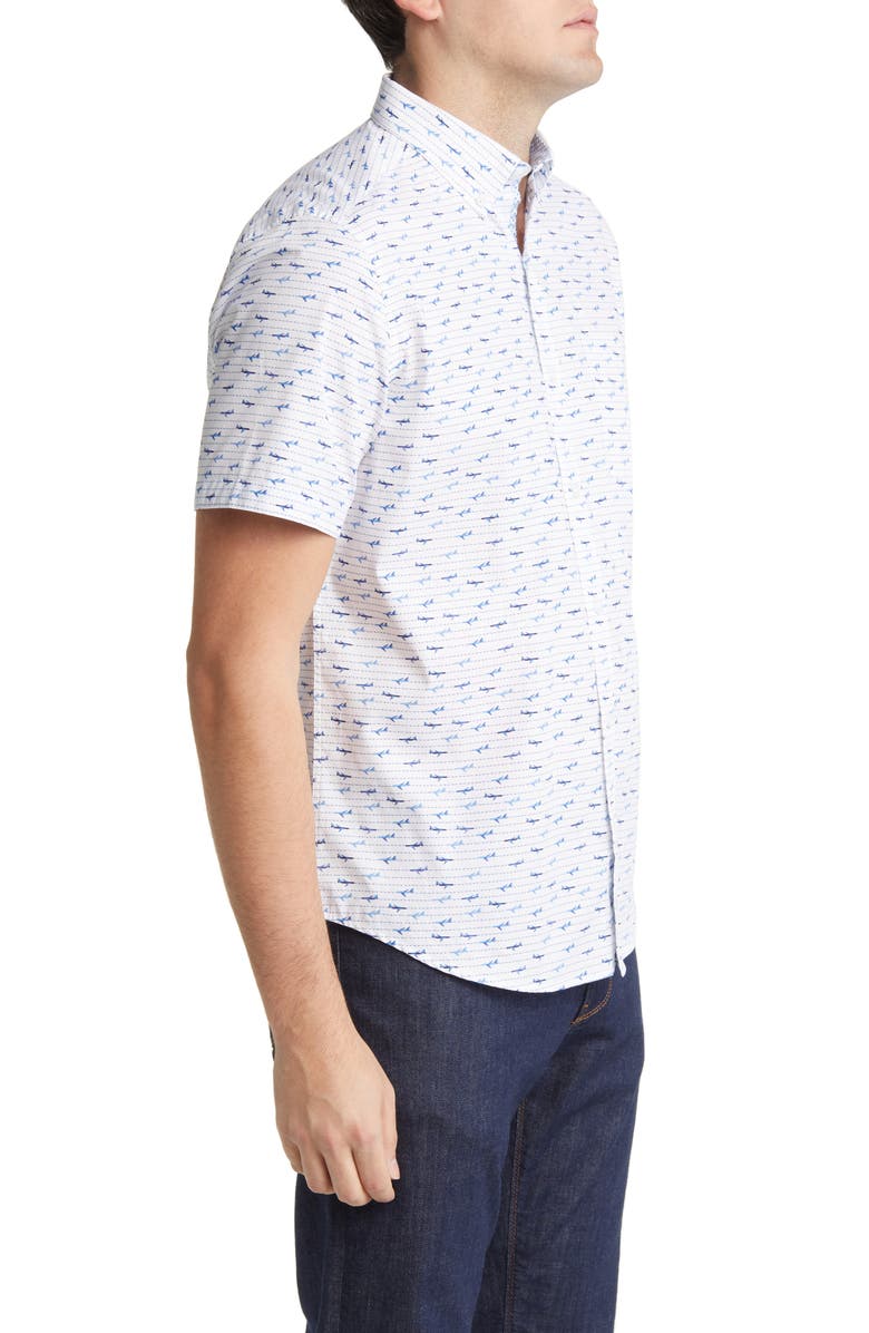 Johnston & Murphy Airplane Print Short Sleeve Button-Down Shirt, Alternate, color,