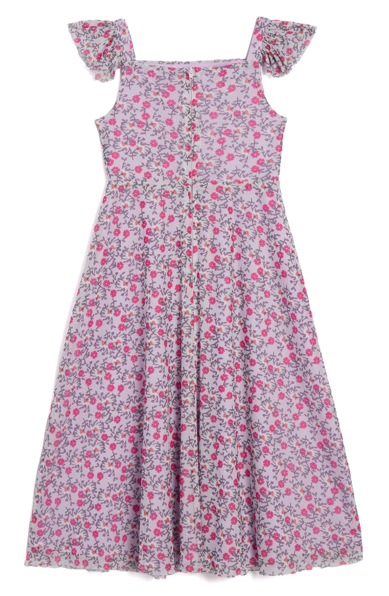 Pippa & Julie Kids' Floral Mesh Dress, Alternate, color, Lilac