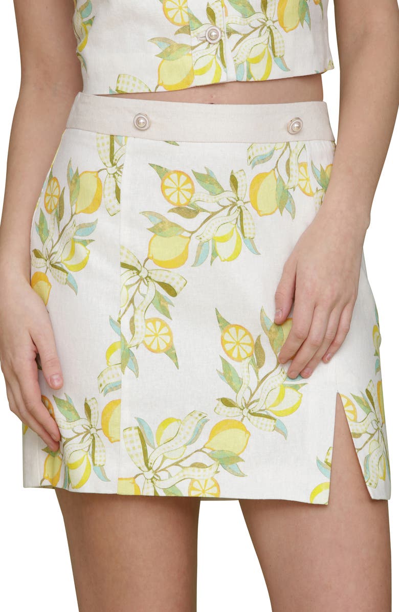 Avec Les Filles Lemon Print Linen Blend Miniskirt, Alternate, color, Lemon Vine