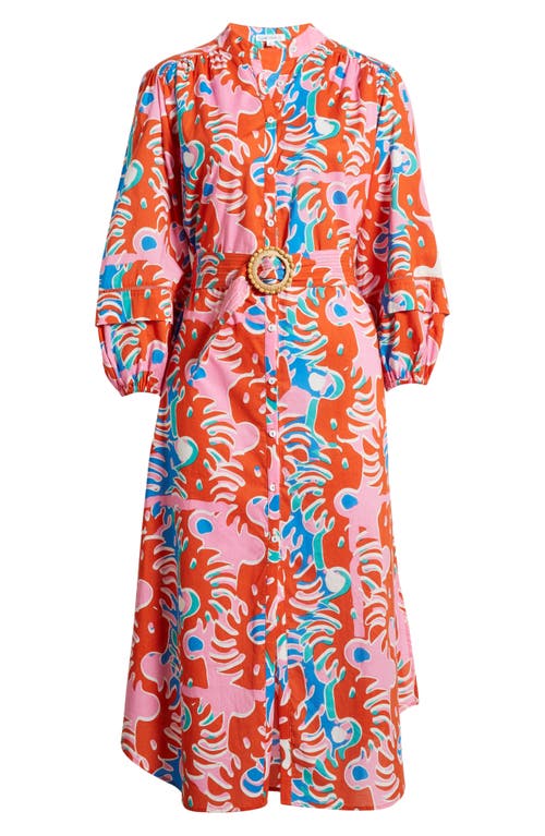 Poupette St Barth Cathy Printed Cotton Shirt Dress In Red Geo Afro