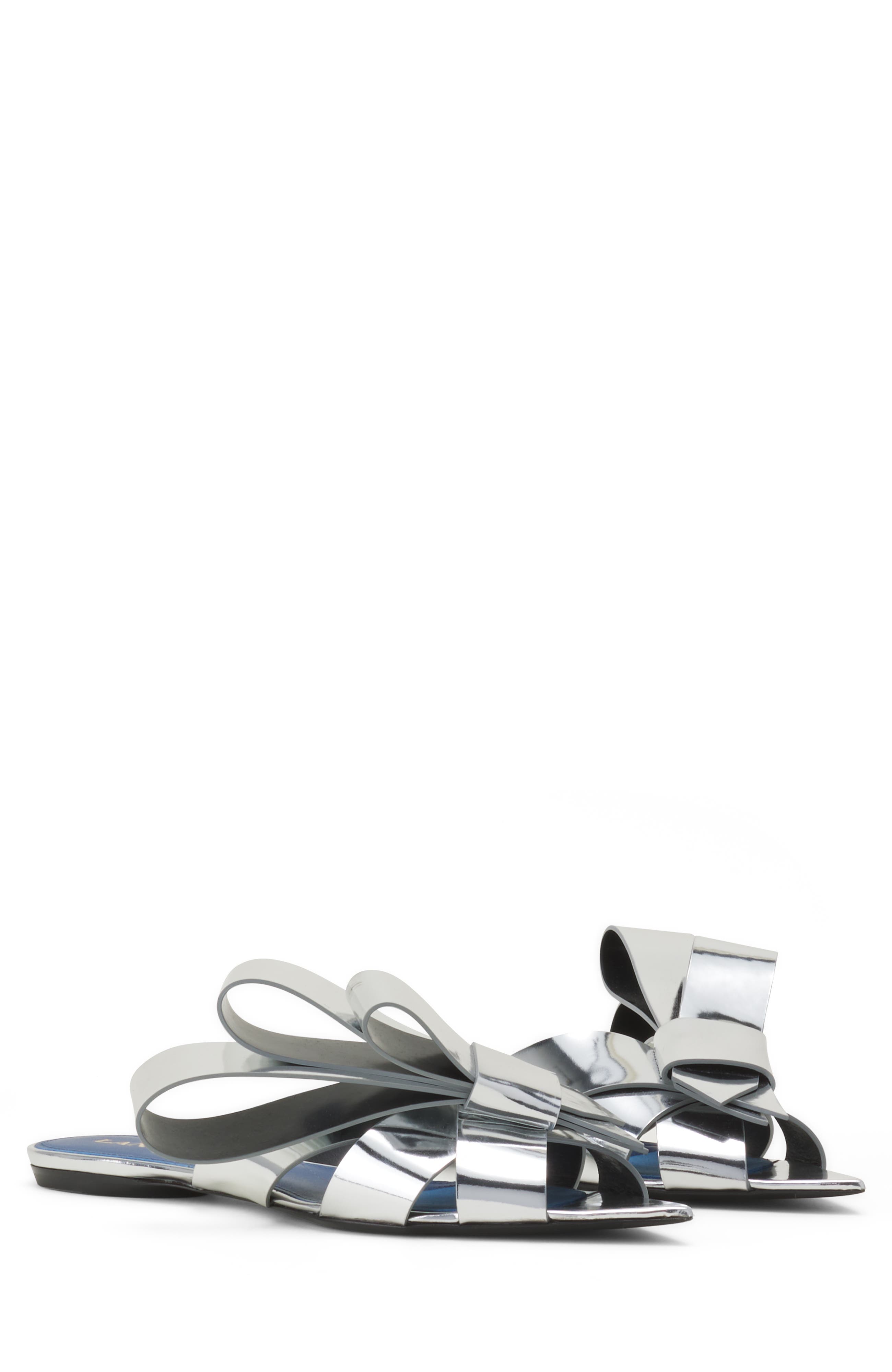 Lanvin Cadeau Mule Flats In Metallic Leather, Alternate, color, Silver