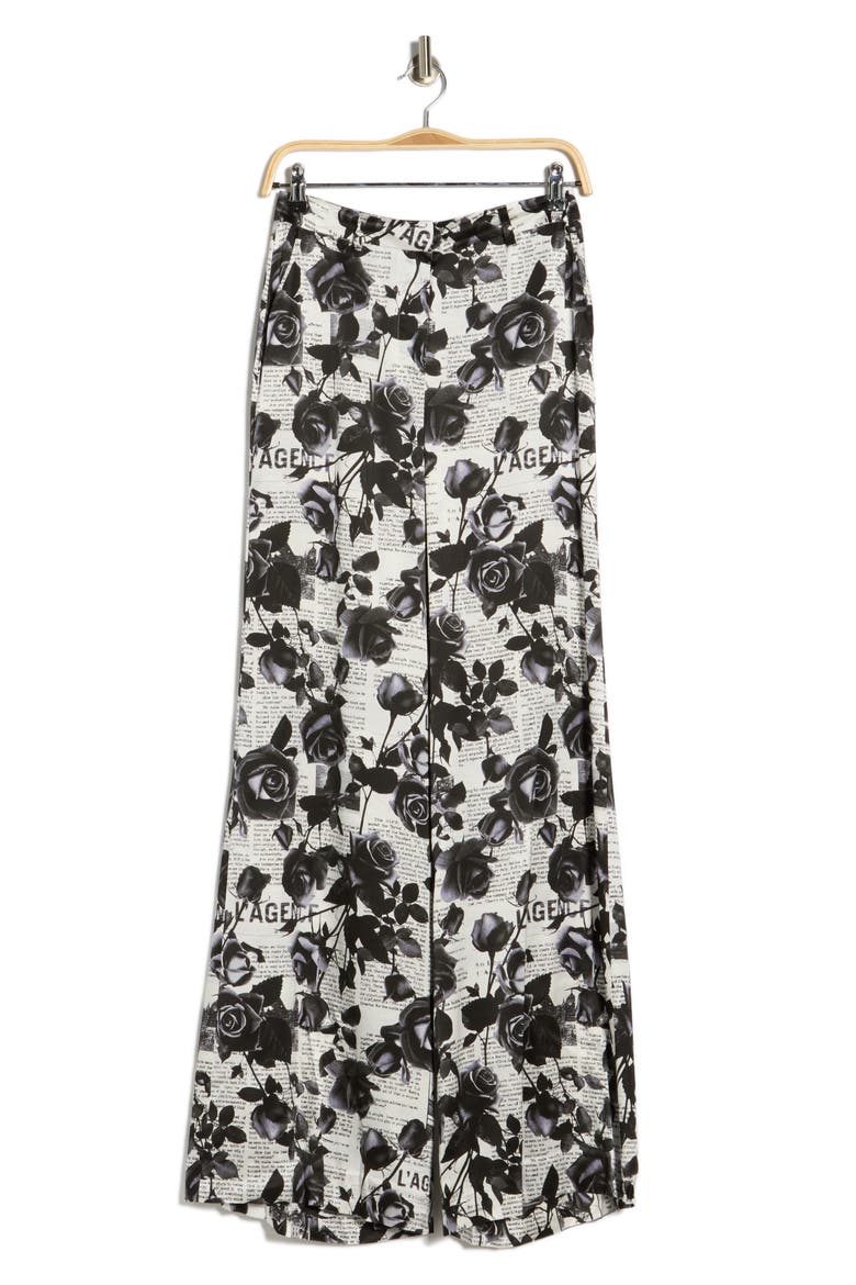 Gavin Floral Wide Leg Silk Pants, Alternate, color, WHITE/BLACK ROSE NEWSPAPER