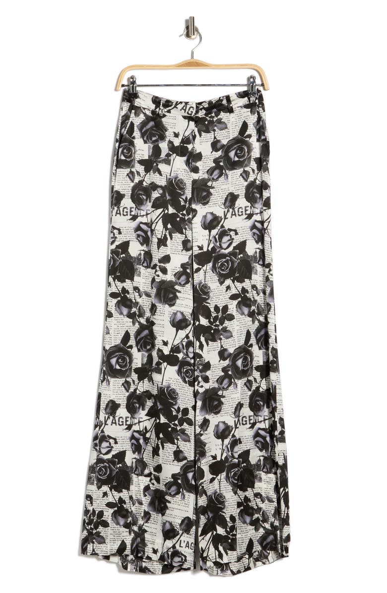 L'AGENCE Gavin Floral Wide Leg Silk Pants, Main, color, White/ Black Rose Newspaper