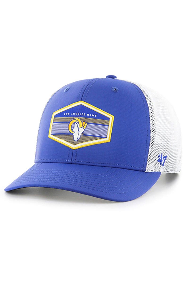 '47 Men's '47 Royal Los Angeles Rams Burgess Trucker Adjustable Hat, Main, color, Royal