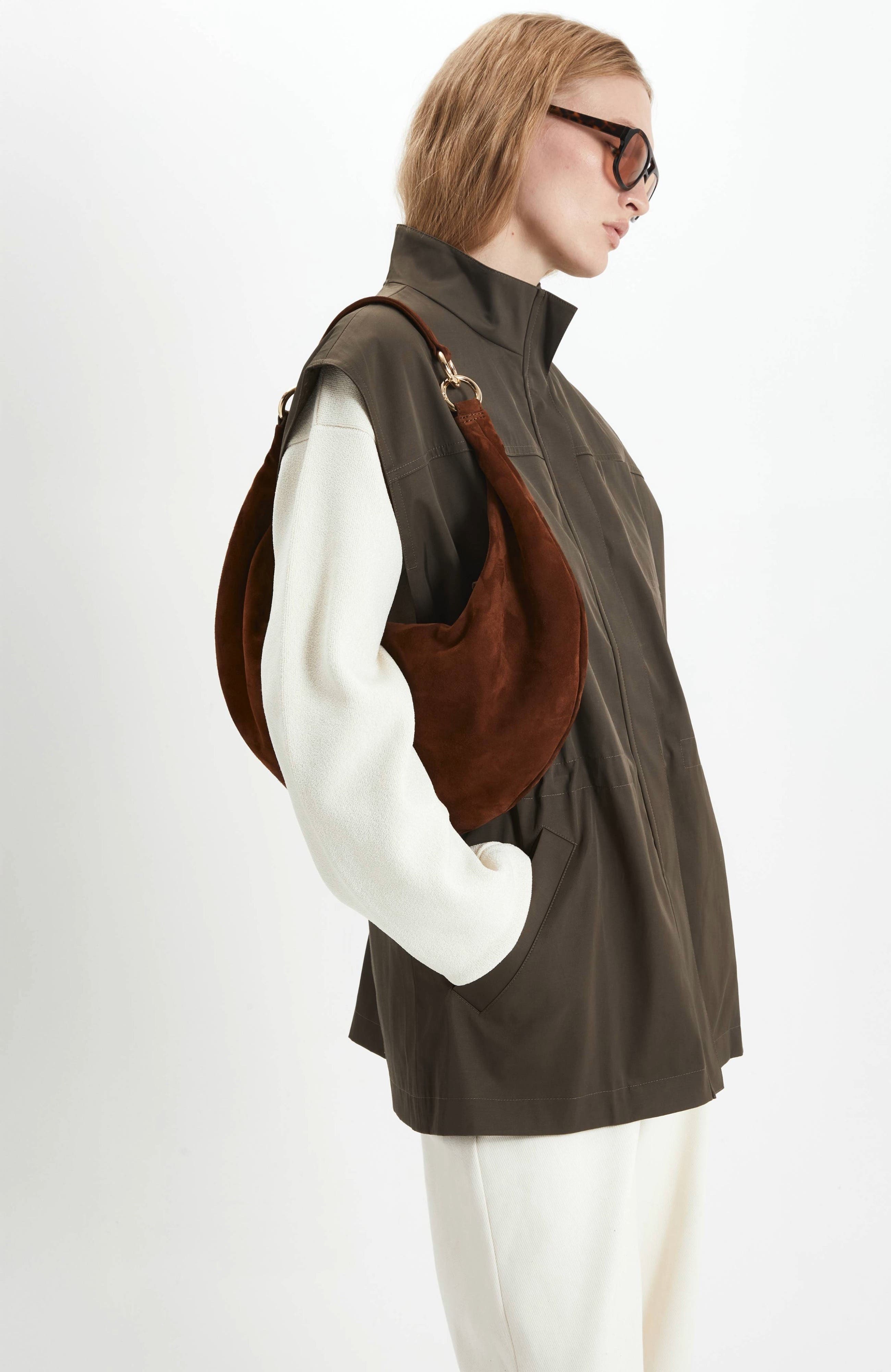 Leather Convertible Hobo Crescent Ring Bag, Alternate, color, Praline Suede