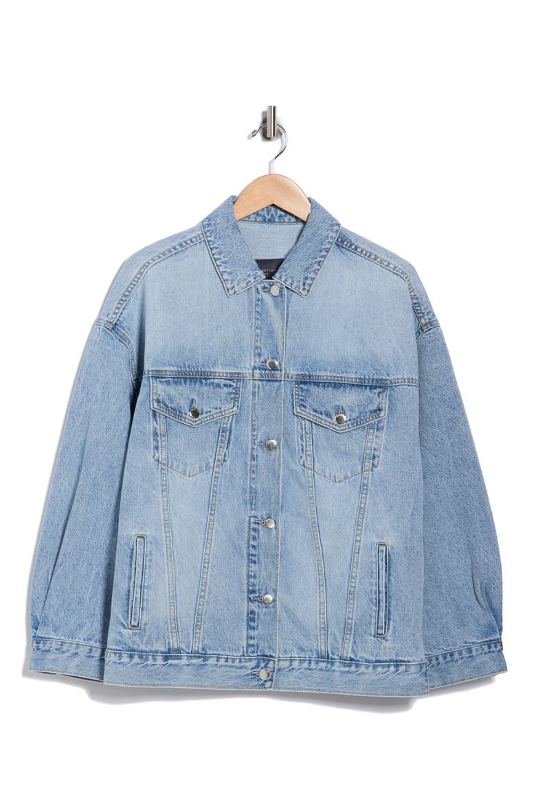 Rachele Boyfriend Denim Trucker Jacket, Alternate, color, AIRE