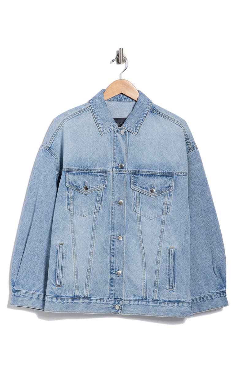 Habitual Rachele Boyfriend Denim Trucker Jacket, Main, color, Aire