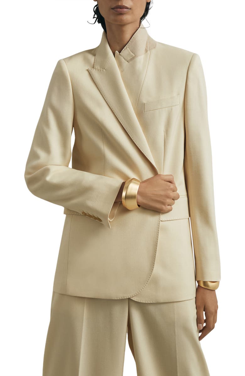 Reiss Anya Pickstitch Detail Silk & Wool Jacket, Alternate, color, Cream