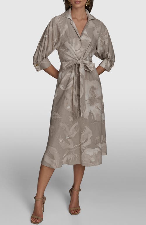 DONNA KARAN DONNA KARAN NEW YORK ABSTRACT FLORAL LINEN BLEND MIDI DRESS 