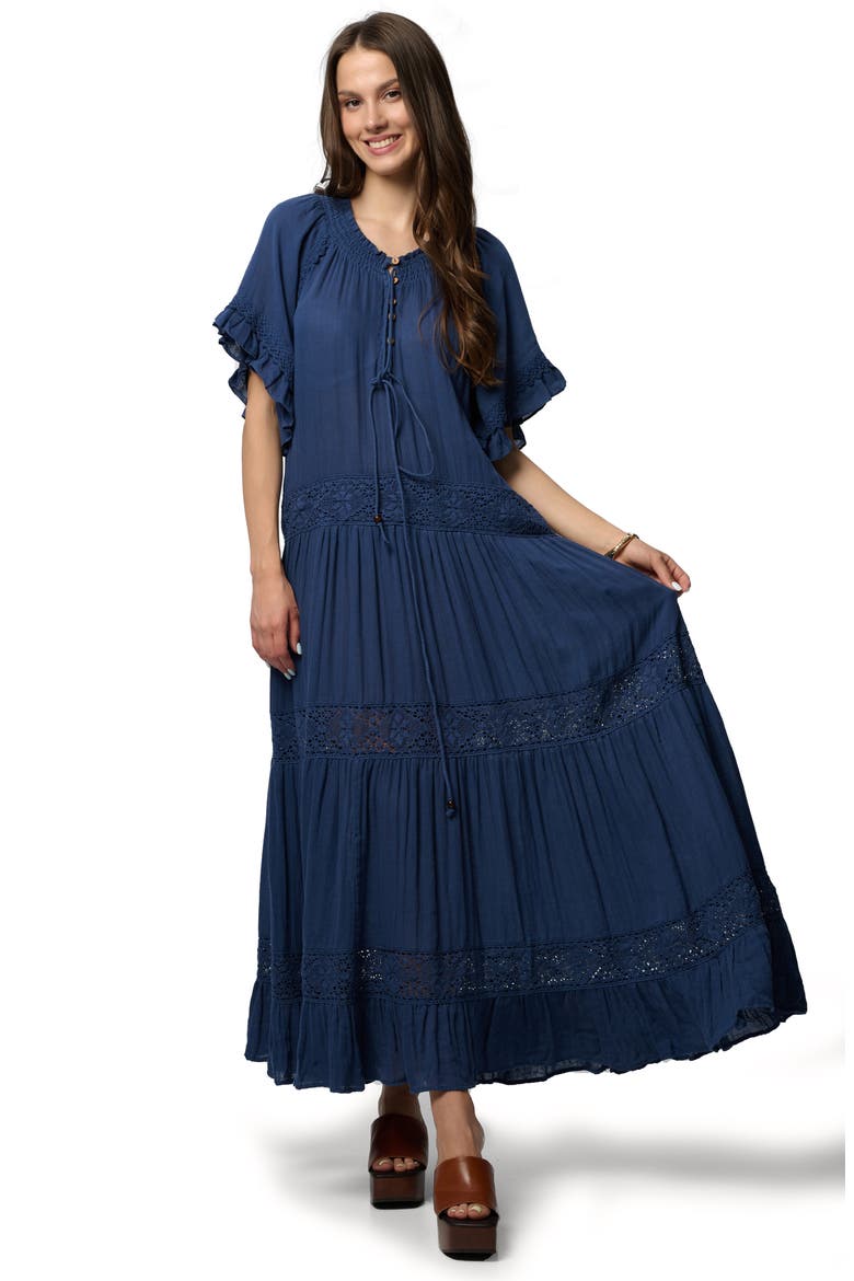 Knit Trim Maxi Dress, Alternate, color, NAVY
