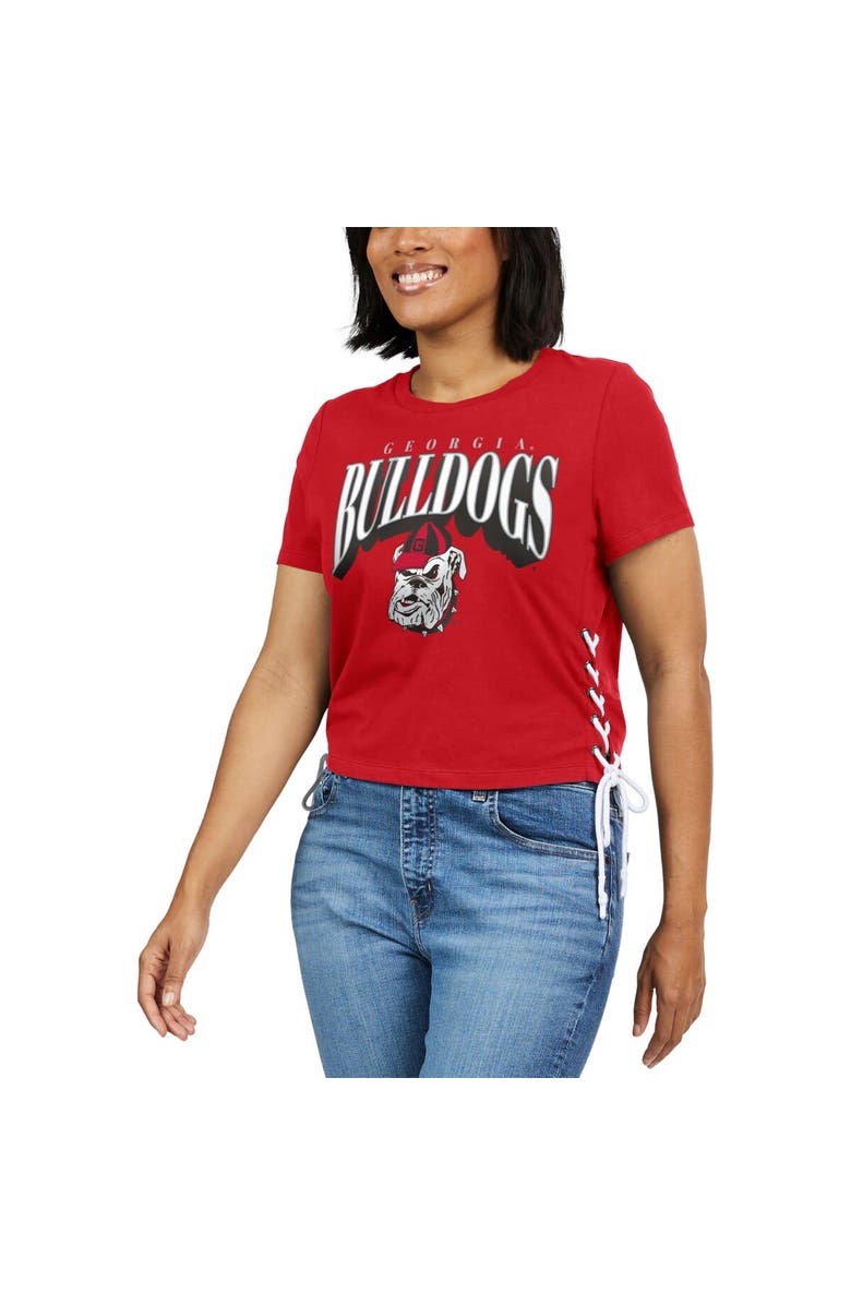 WEAR by Erin Andrews Women's WEAR by Erin Andrews Red Georgia Bulldogs Side Lace-Up Modest Crop T-Shirt, Alternate, color, Red
