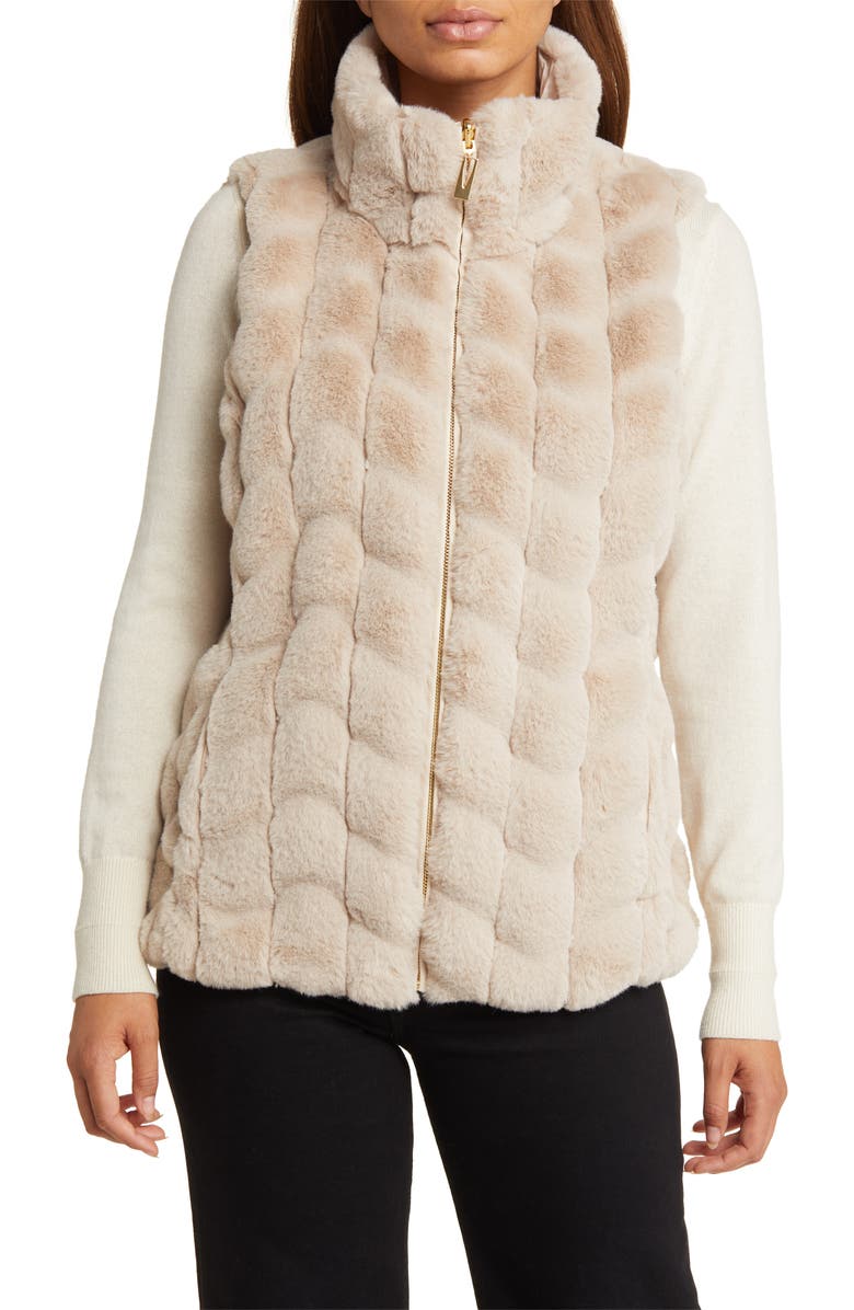 Via Spiga Reversible Faux Fur Vest, Main, color, Beige
