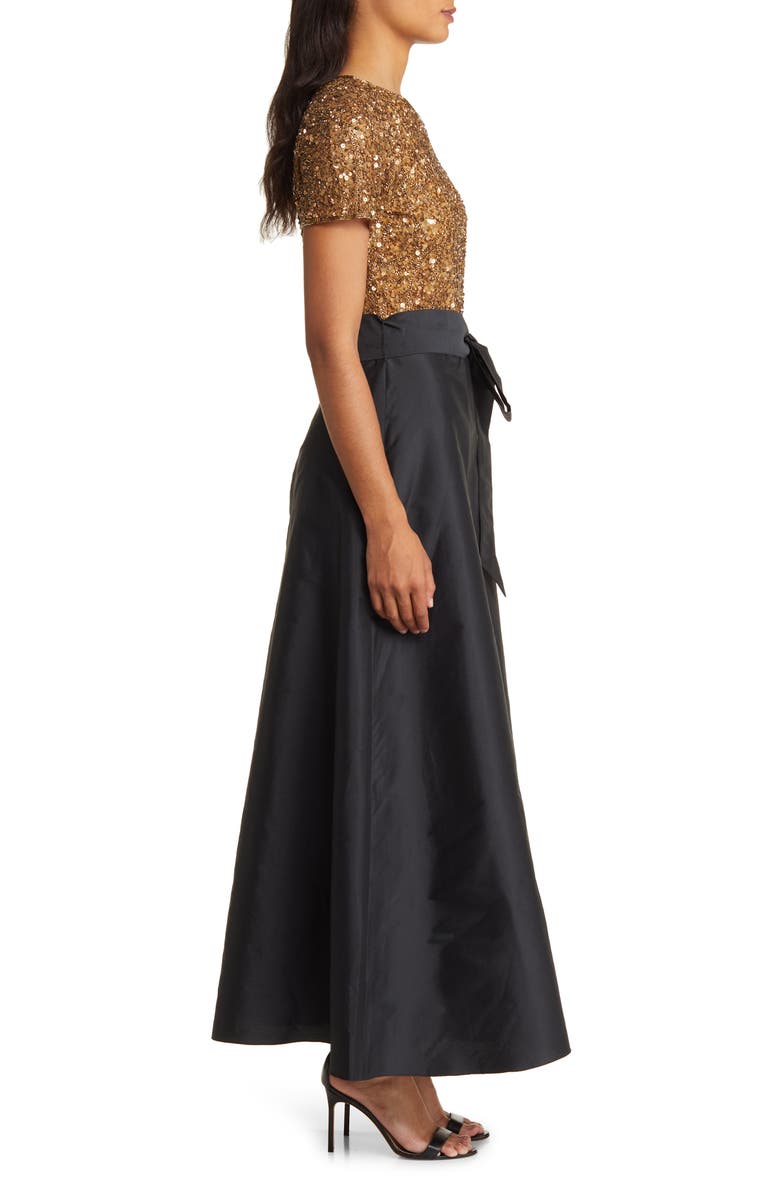 Pisarro Nights Beaded Bodice Mixed Media Gown, Alternate, color, Gold