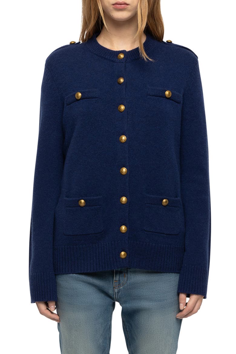Lucyla Wool & Cashmere Cardigan, Main, color, MARINE