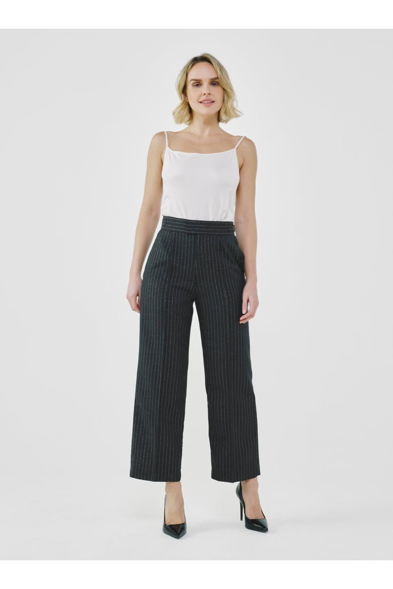 Pinstripe High-Waist Tailored Pants, Main, color, Charcoal Grey