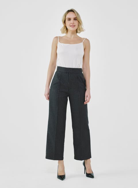 Pinstripe High-Waist Tailored Pants