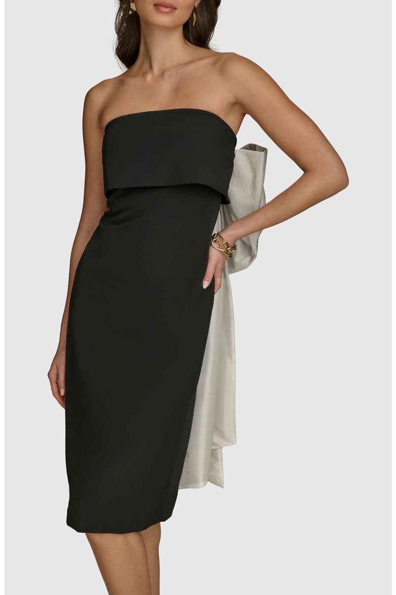 Contrast Bow Back Strapless Cocktail Dress, Alternate, color, BLACK CREAM