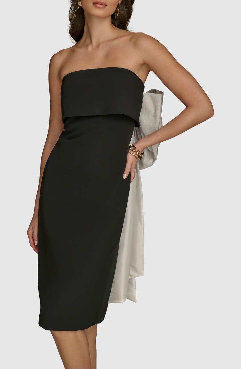 Donna Karan New York Contrast Bow Back Strapless Cocktail Dress, Alternate, color, Black Cream