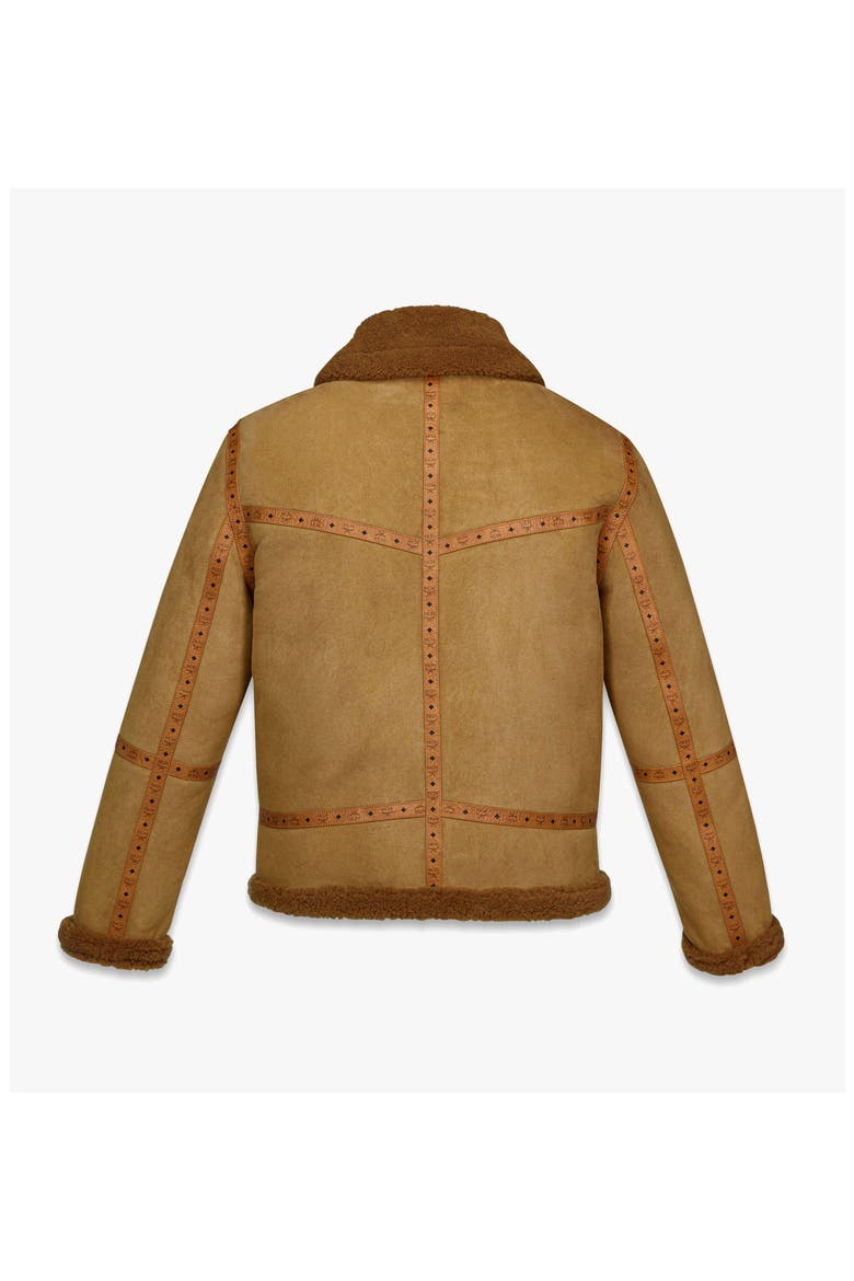 Jacket in Suede Shearling and Monogram Print Leather, Alternate, color, Cognac