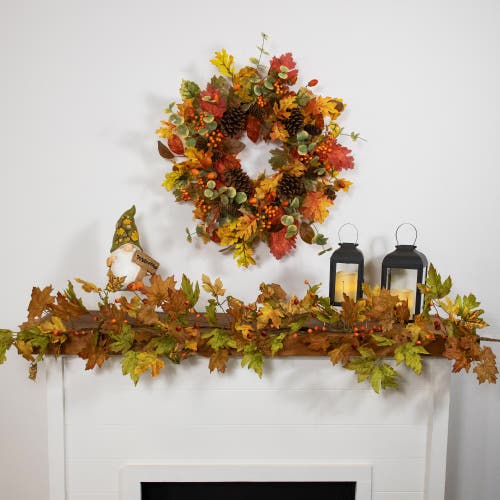 Northlight Maple Leaves And Berries Artificial Fall Harvest Garland In Brown