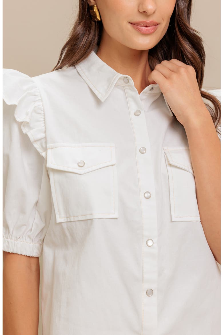 Cotton Denim Button-Up Shirt, Alternate, color, IVORY