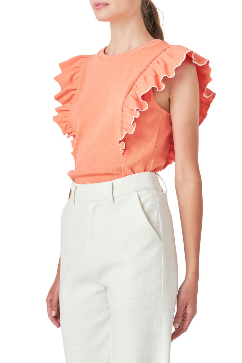 Merrow Ruffle Top, Alternate, color, CORAL PEACH/ WHITE