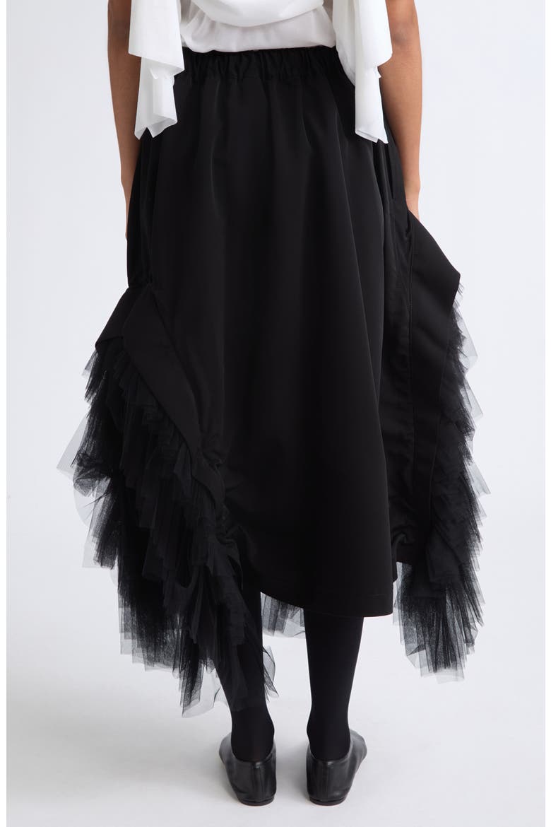 Ruffled Tulle and Grosgrain Midi Skirt, Alternate, color, BLACK