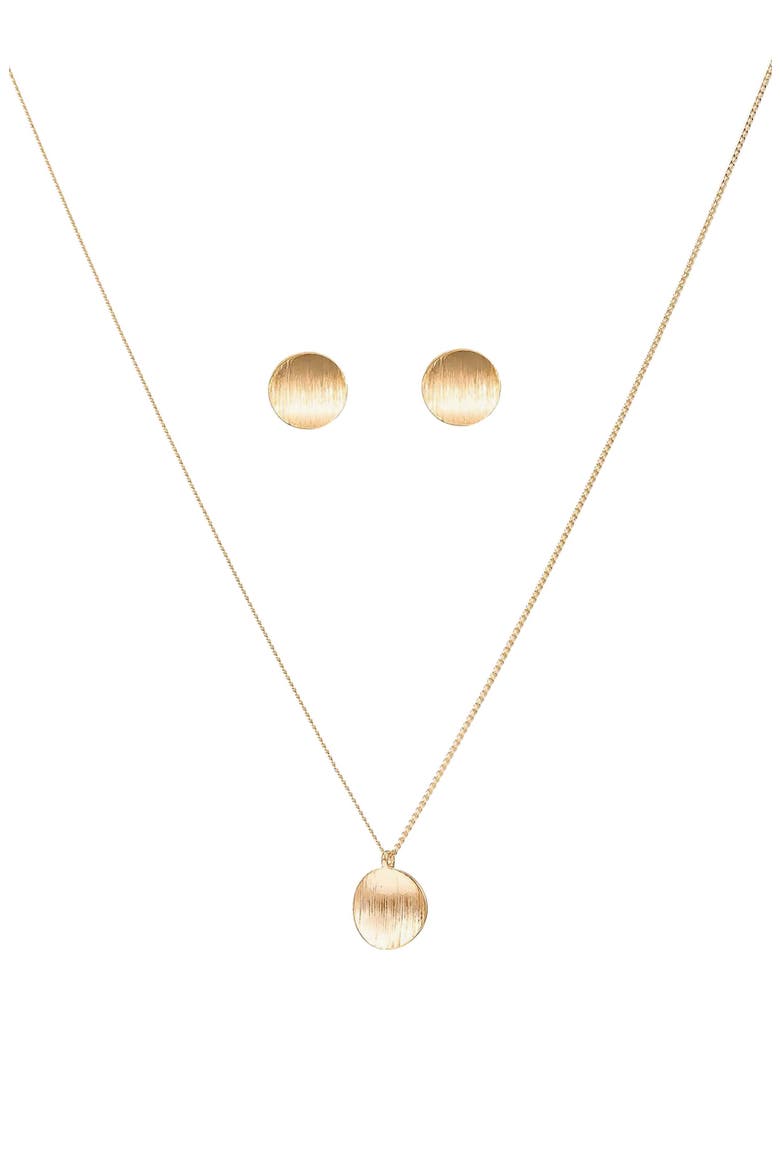 Sterling Silver 18k Gold Plated Madeleine Necklace & Earring Set Dainty, Main, color, Gold