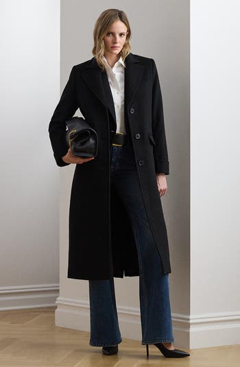 Lauren Ralph Lauren Single Breasted Wool Blend Notch Collar