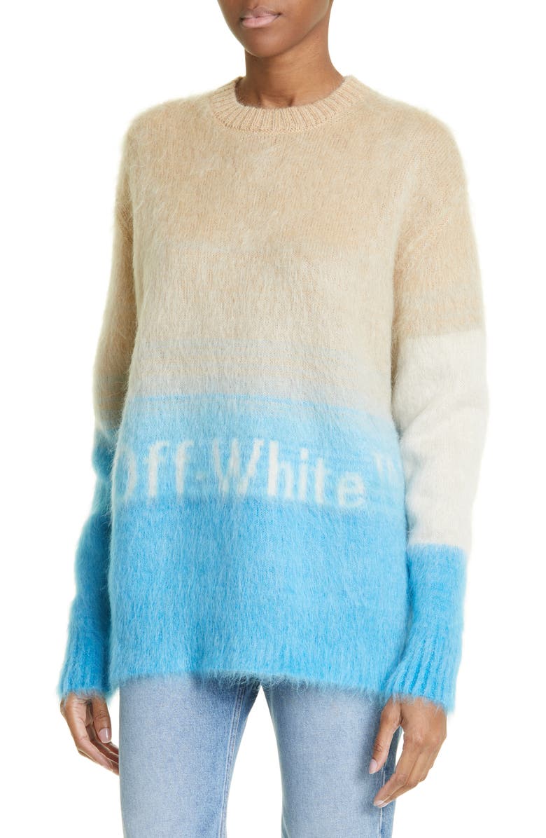 Off-White Helvetica Logo Mohair Blend Sweater, Alternate, color,