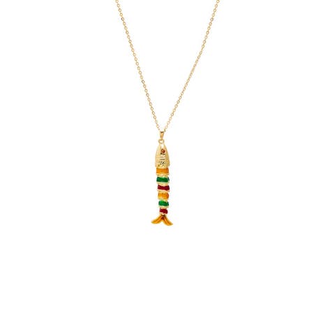 Vibrant Rainbow Enamel Fish Pendant Necklace