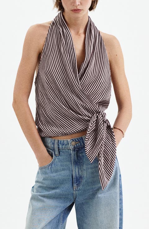 Striped Halter Top with Fixed Knot