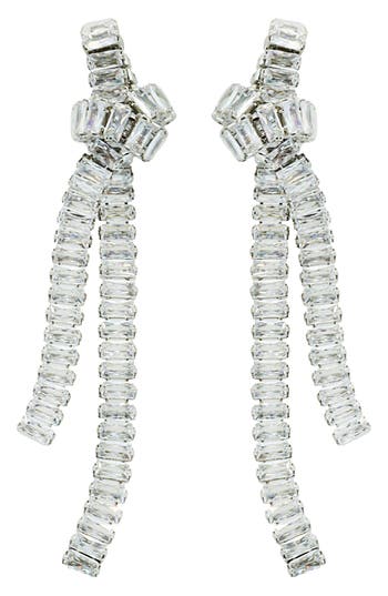 Panacea Baguette Crystal Knot Drop Earrings In Silver