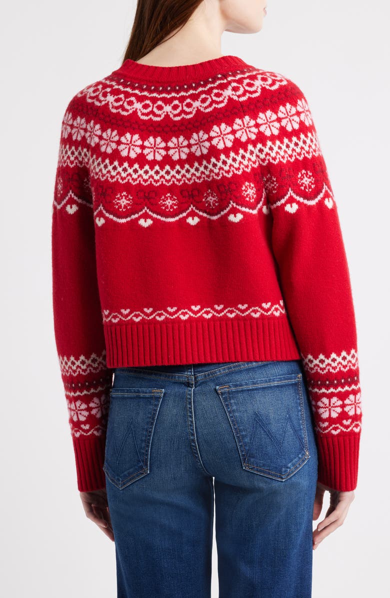 LoveShackFancy Shantae Fair Isle Merino Wool Cardigan, Alternate, color, Red Velvet Truffle