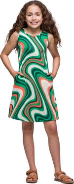 24sevenKid Green Print Sleeveless Pockets Dress