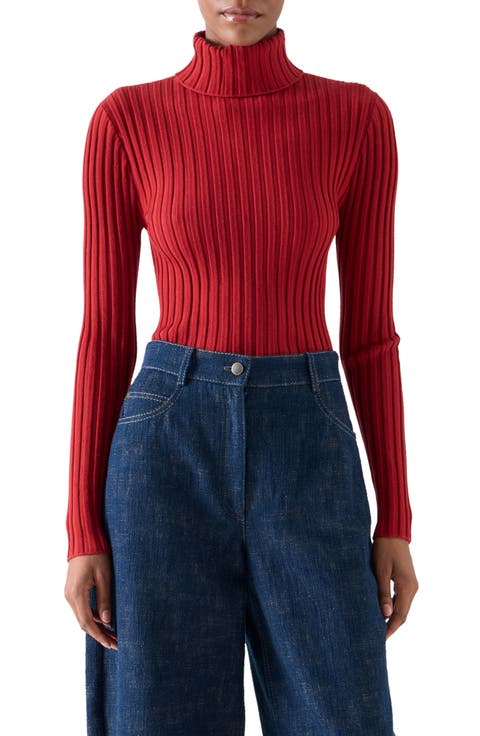 Merino Wool Reverse Rib Turtleneck Sweater