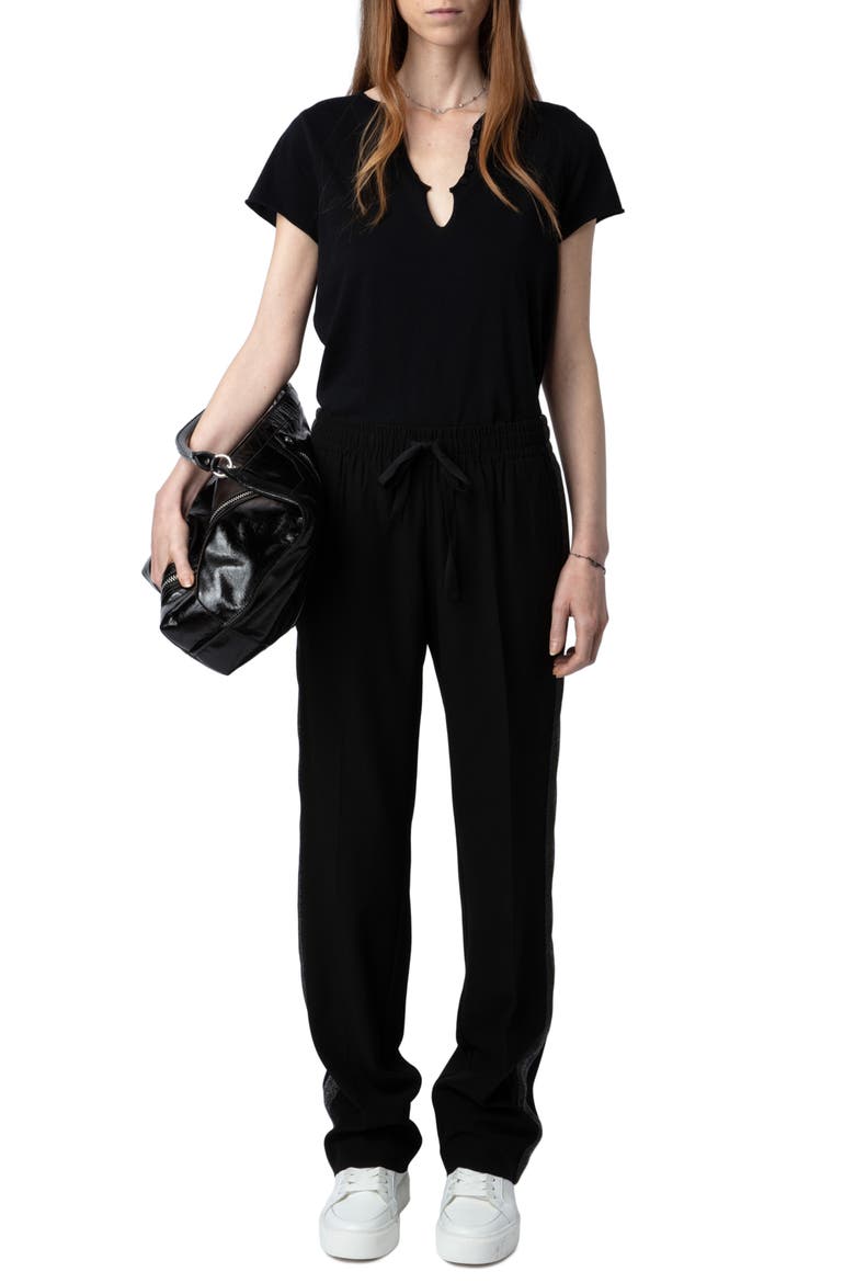 Tuni Wings Strass Embellished Keyhole Cotton Graphic T-Shirt, Alternate, color, NOIR